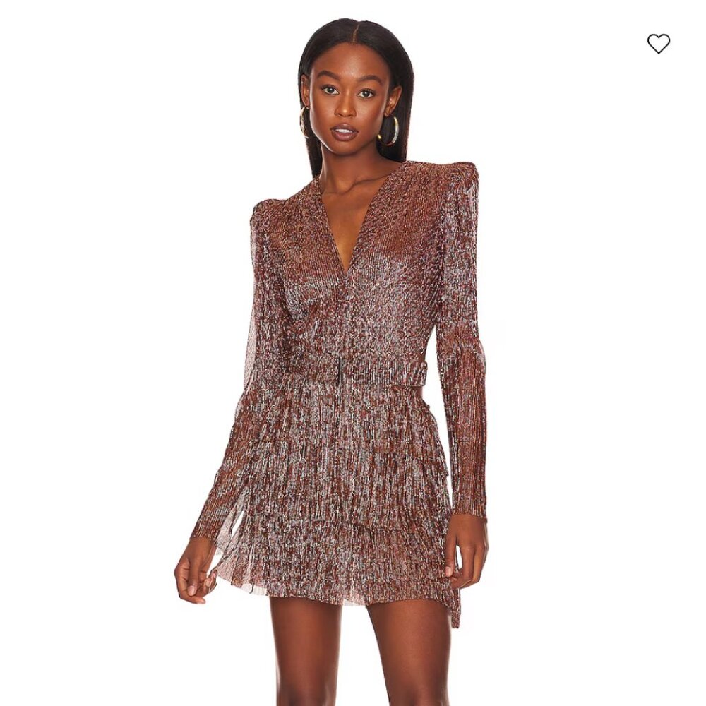 Metallic Copper Mini Dress with V-Neck